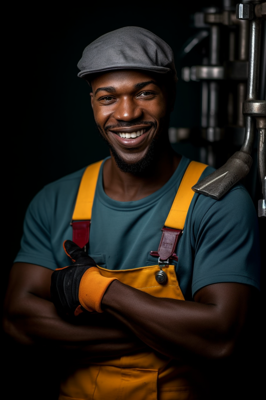Plumber fixing a pipe under the sink with an orange wrench.